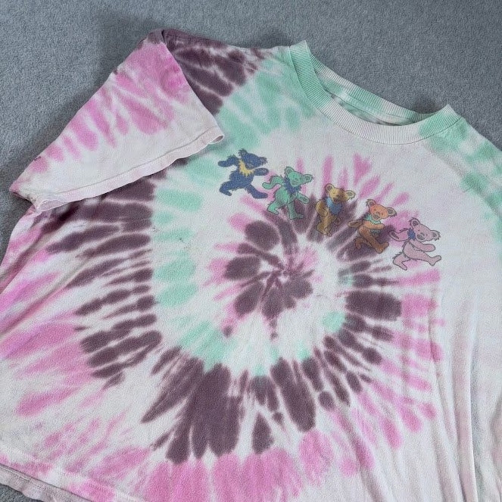 Tailgate Grateful Dead Tee Women XL Distress Pink Green Tie-Dye Dancing Bears